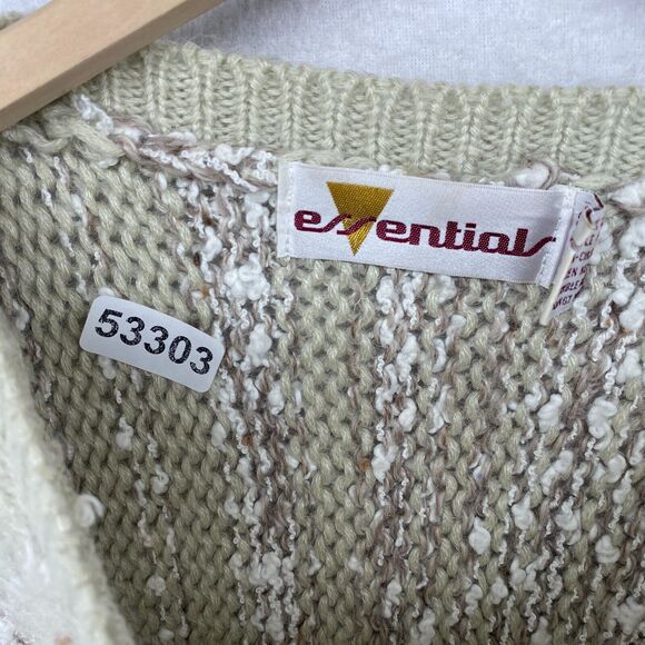 ESSENTIALS Sweater Womens L Chunky Slub Vest Boat Neck Pullover Beige Vintage 80 - Picture 14 of 14